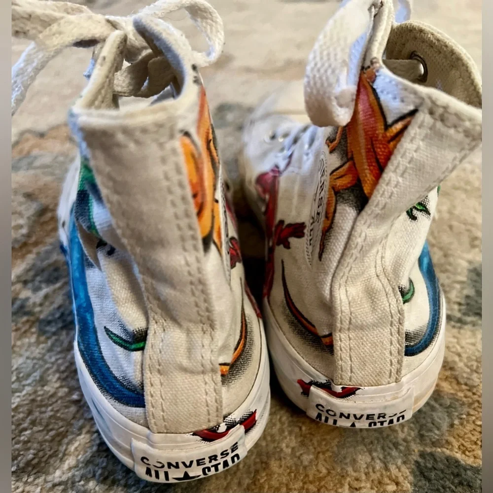 CONVERSE  All Star Kid White Blue High-Top Lizard Gecko Laces Shoes 13